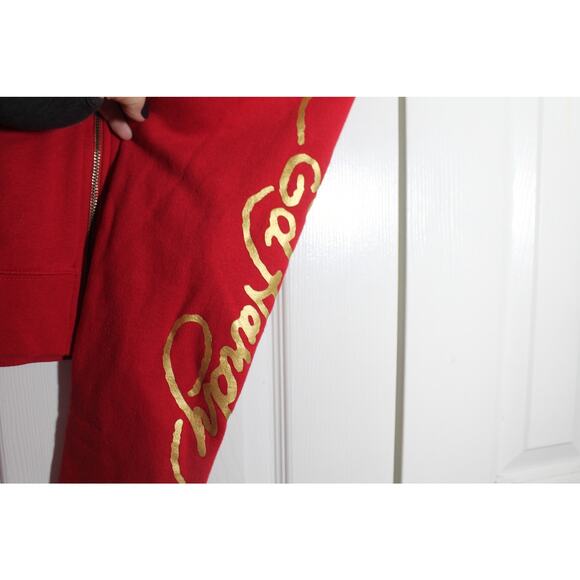 Ed Hardy Red Fleece Love Kills Slowly Zip Front Crop Hoodie sz XL - Picture 3 of 4